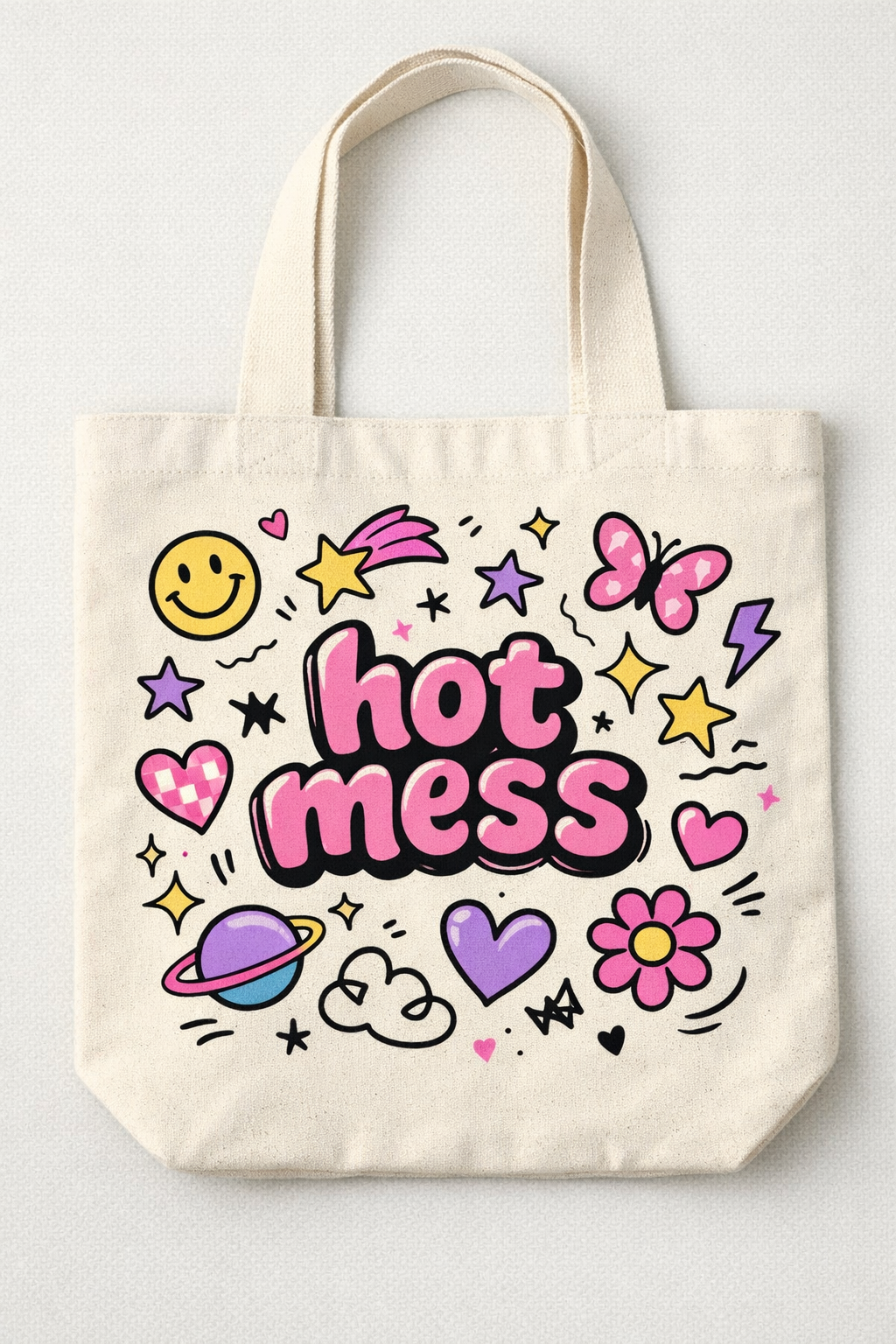 Hot Mess Aesthetic Tote Bag for Women – Cute Gen-Z Canvas Shoulder Bag for College, Travel & Everyday Style