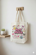 Hot Mess Aesthetic Tote Bag for Women – Cute Gen-Z Canvas Shoulder Bag for College, Travel & Everyday Style